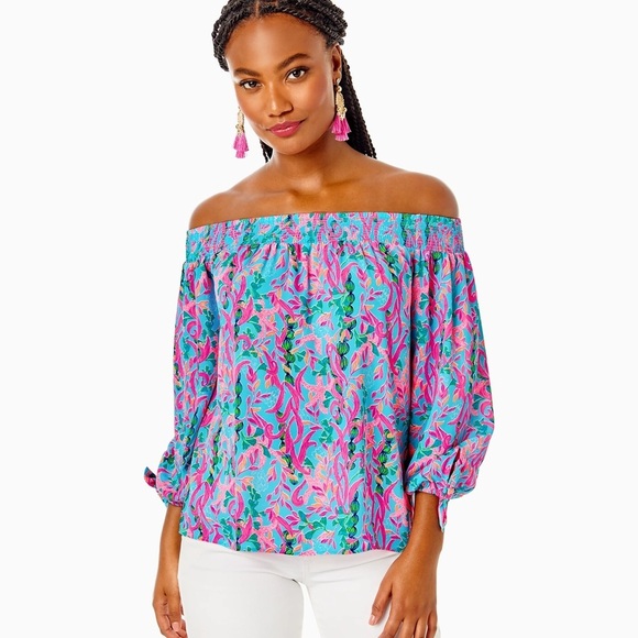 Lilly Pulitzer - Maryellen Off-the-shoulder Top - Multi Seaweed Samba - Picture 1 of 11